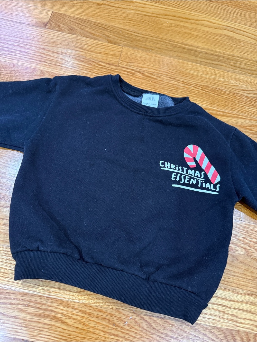 Zara Kids Black Sweatshirt with Red & White Candy Cane Graphic